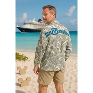 Disney World Spirit Jersey Mens Tropical Button Up Cruise Vacation Mickey Size L